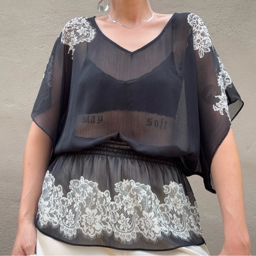 Vintage Sheer Black Lace Boho Top